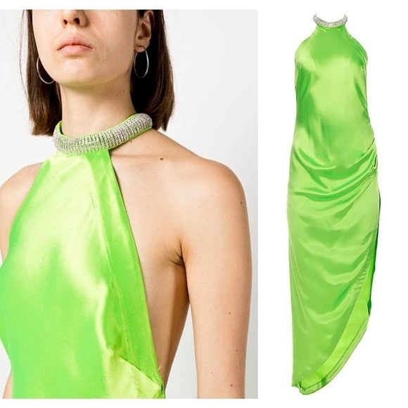 NWT RETROFETE Satin Crystal Choker Halter Sleeveless Ruched Open Back Gown L - Picture 13 of 17